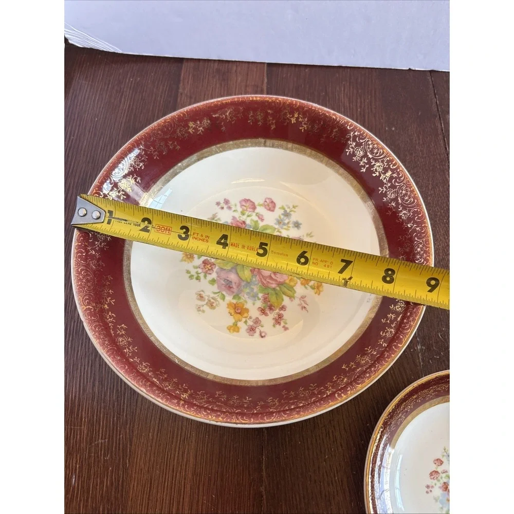 2 Vintage Aristocrat Maroon by Salem‎ China Co 23 Karat Gold 9